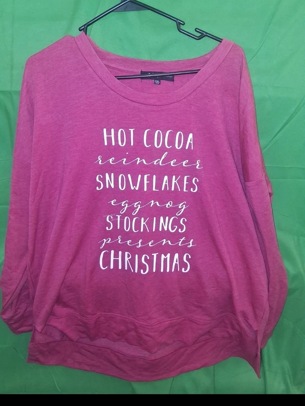 State of Mind Pink Holiday Scoop Neck Sweatshirt with White Text